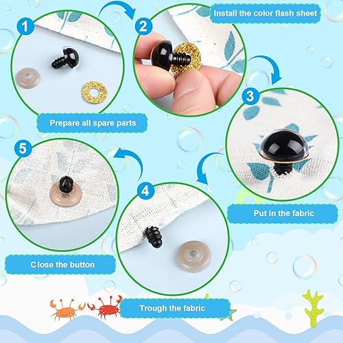 Miniatura 4 de UPINS 180 piezas de ojos y nariz grandes de seguridad de 10 a 0.787in con arandelas para Amigurumi ojos de animales de peluche, muñeca de ganchillo,