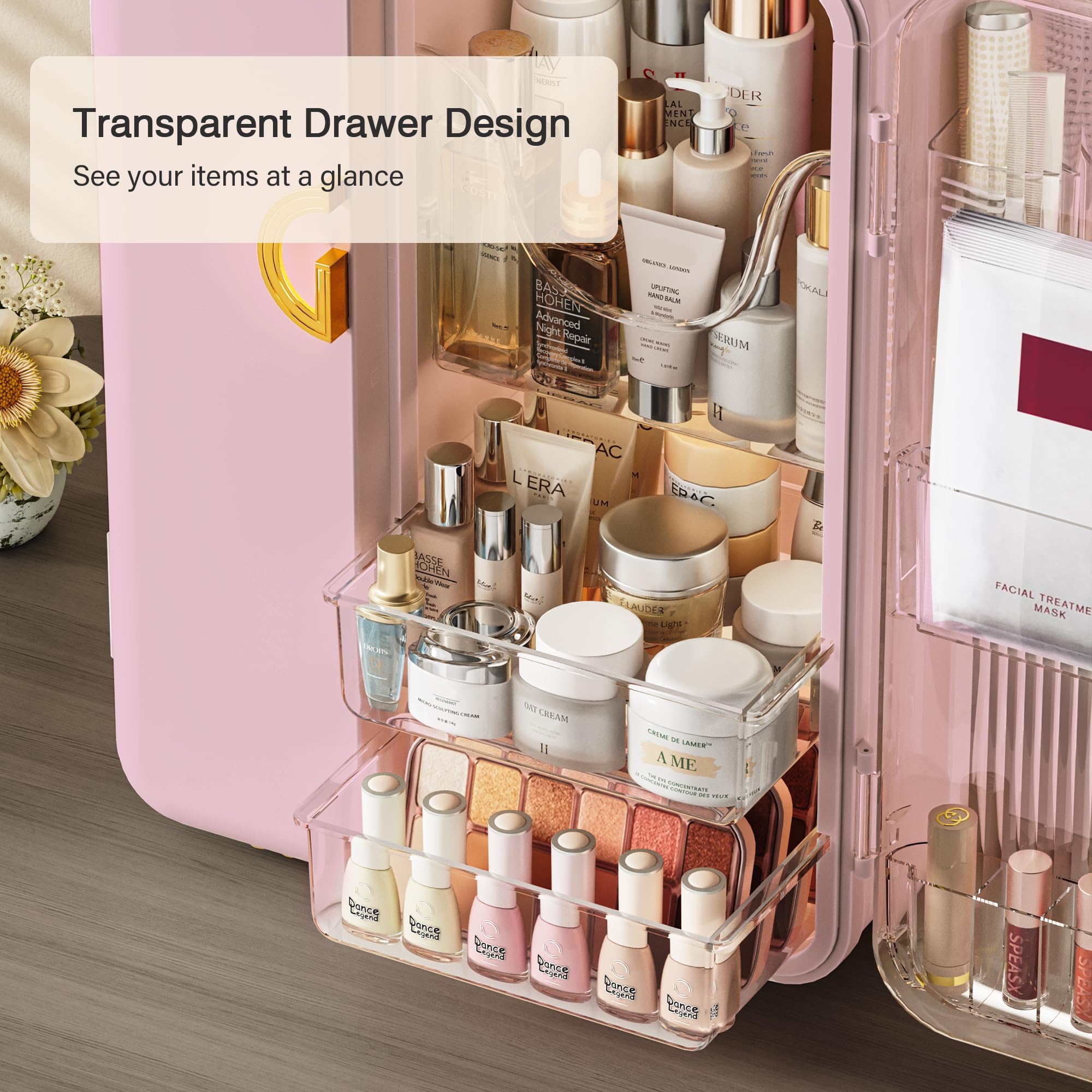 UAK Make-up-Organizer mit Schubladen für Schminktisch, Kosmetikvitrine mit Pinselhaltern, Aufbewahrung für Hautpflege, Arbeitsplatte, Badezimmer, Rose