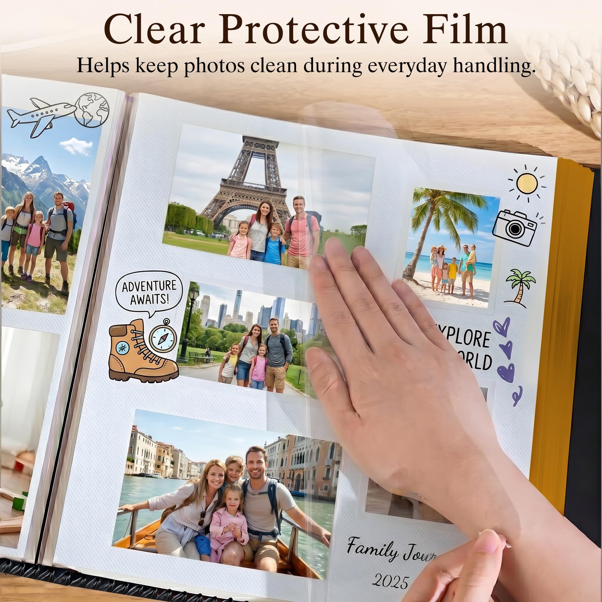 Album photo, album familial autocollant, couverture en cuir, peut contenir des photos de 7,6 x 12,7 cm, 10,2 x 15,2 cm, 12,7 x 17,8 cm, 15,2 x 20,3 cm, 2