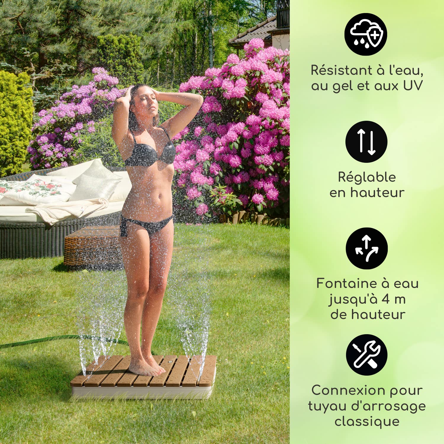 blumfeldt Douche Exterieur Piscine, Douches de Jardin Portable, Douche Jardin de 4M, Pomme de Douche Réglable, Douche Extérieur Aluminium, Rince Pied Piscine, Douche Extérieure Résistant UV et Gel