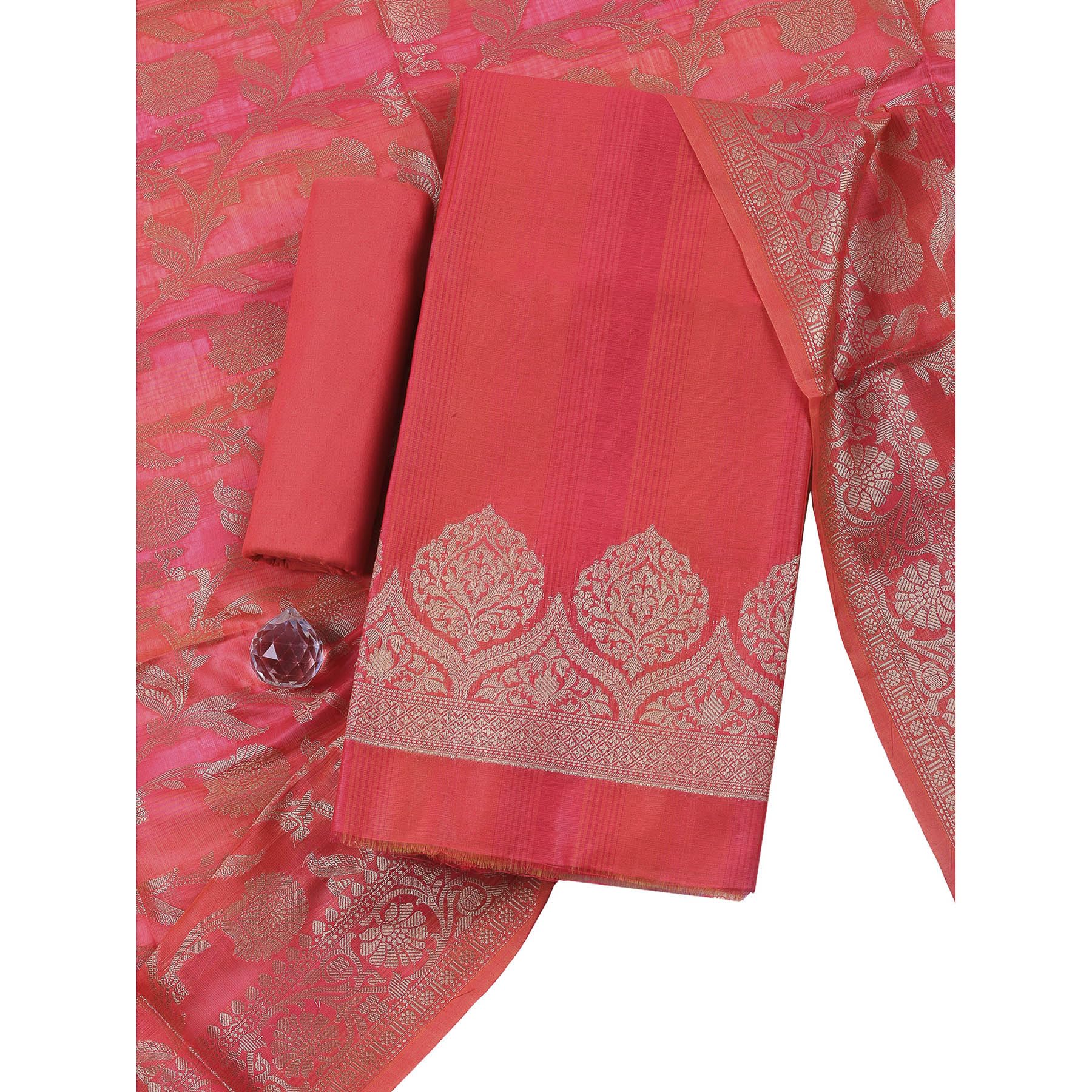 Women's Chanderi Unstitched Kurta Fabric with Bottom & Dupatta Set | Ethnic Salwar Suit Material for Festive, Traditional, Party & Occasion Wear-image-41