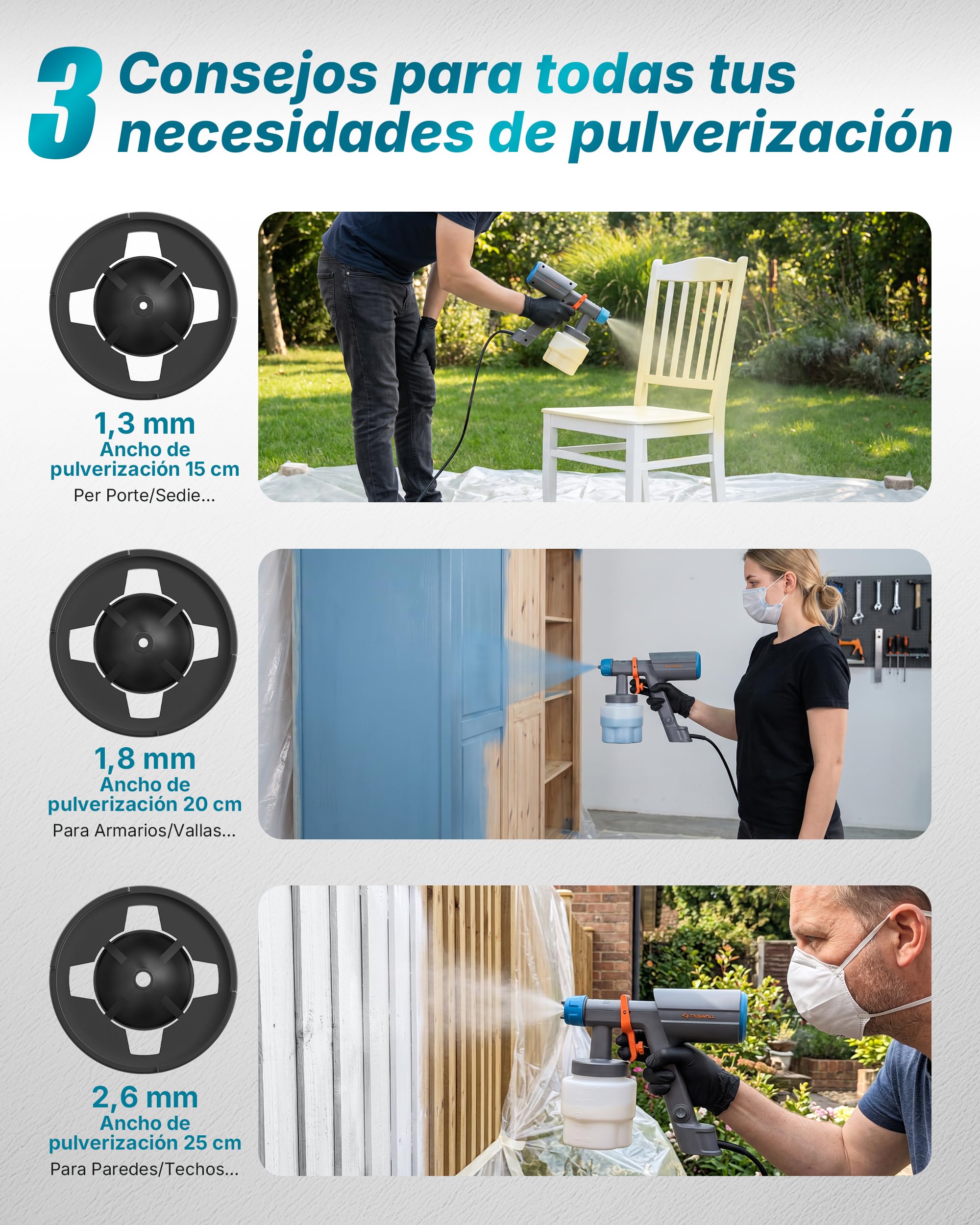 Tilswall Pistola Pintura Eléctrica Dreamer600 600W 1000ml Paredes y Techos