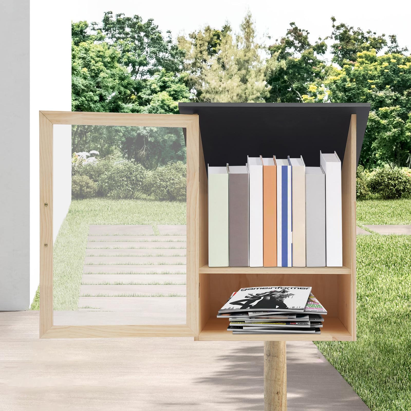 2 Ebenen Holzfarbe Bücherregal Bücherbox Regal Bücherregal Regale Möbel Kallax Regal Aufbewahrungsbox Mit Deckel Aufbewahrungsbox Schrank Aufbewahrungsboxen für Wohnzimmer und Garten
