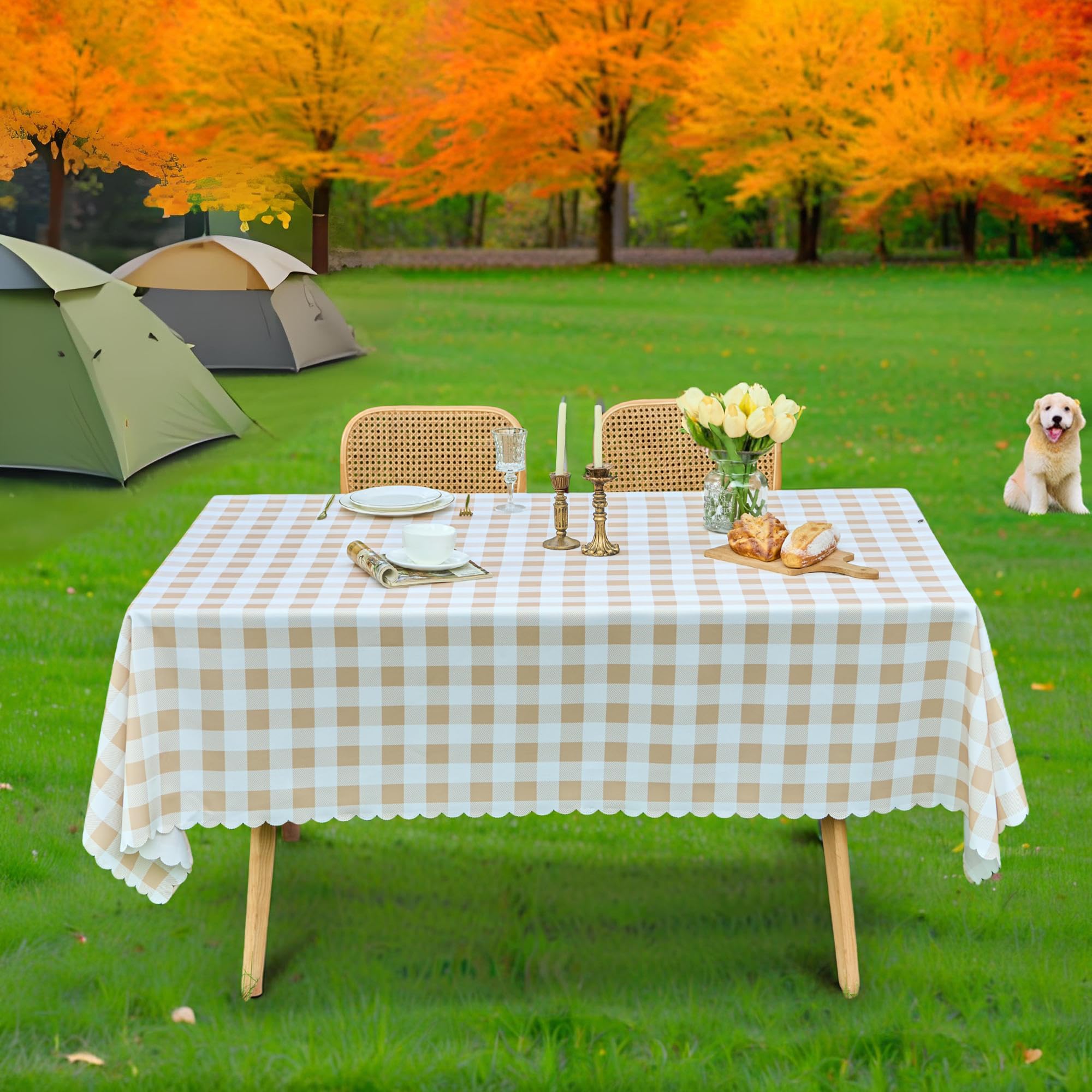 Amazon.com: MANGATA CASA Tan Gingham Tablecloth Rectangle