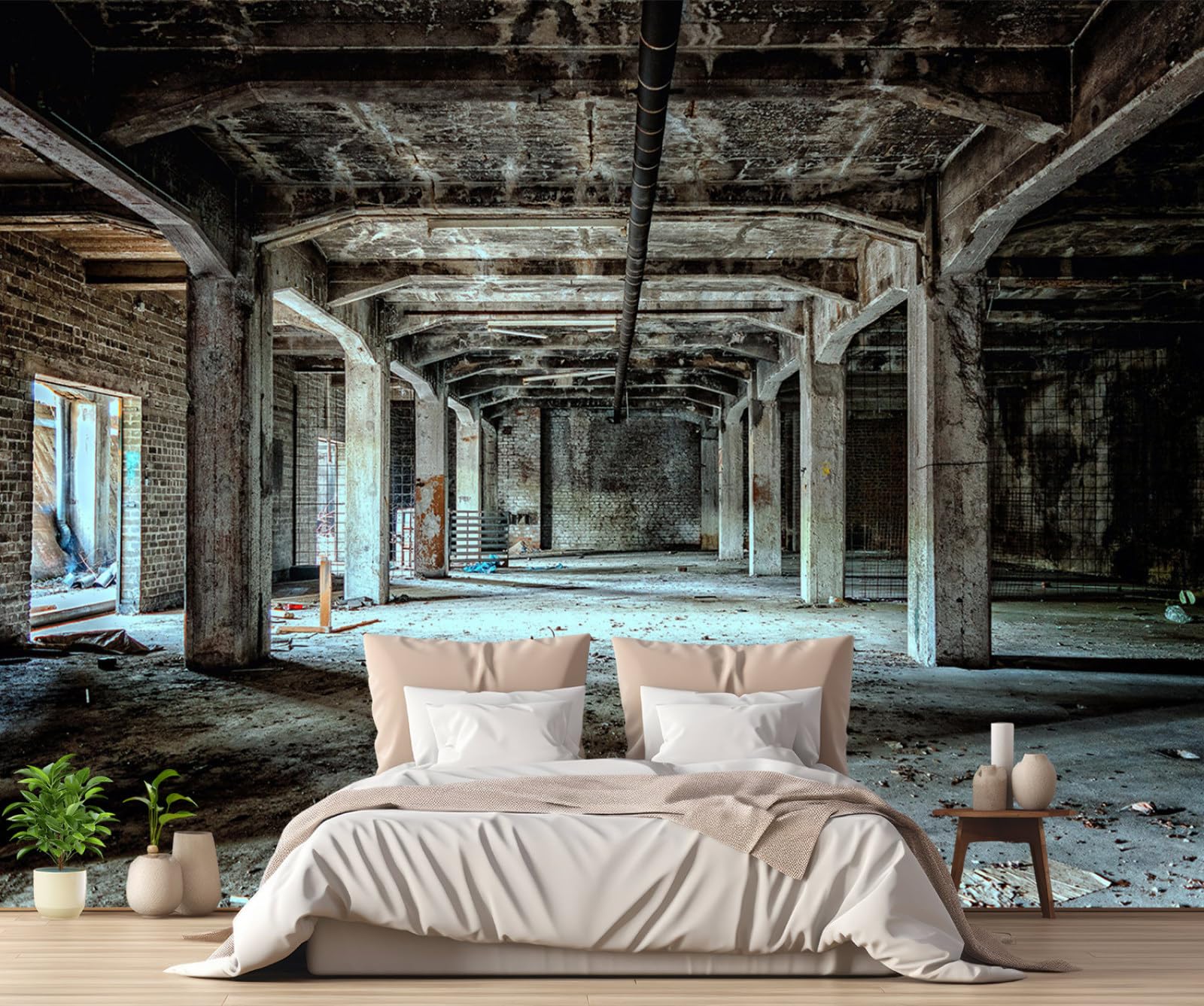 Papier peint panoramique usine vintage intissé pour salon et chambre loft