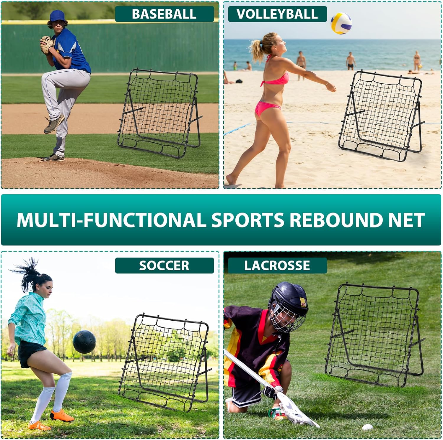 LIANTRAL Baseball Rebounder Net, Adjustable Bounce Back Trainer for Soccer, Volleyball, Softball & Lacrosse, Portable Folding Rebounder for Passing & Shooting Practice, Volleyball Rebound Net
