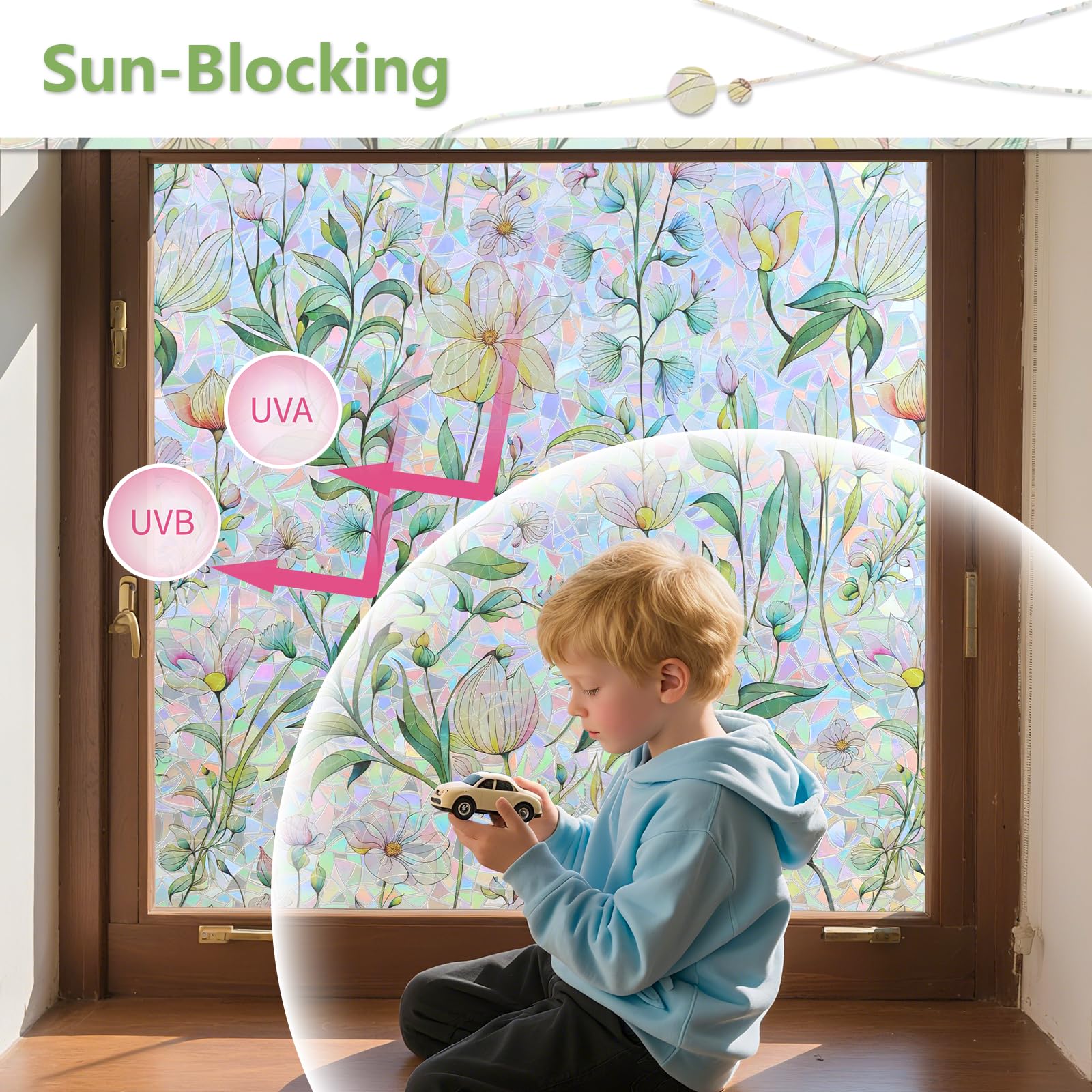 FINNEZ Pellicola per Finestra - Anti UV Effetto Arcobaleno Elettrostatica per Vetri, Non Aderente, Pellicola Adesiva Vetri, Decorativo per Casa Ufficio Camera da Letto Cucina, 90 x 400 CM