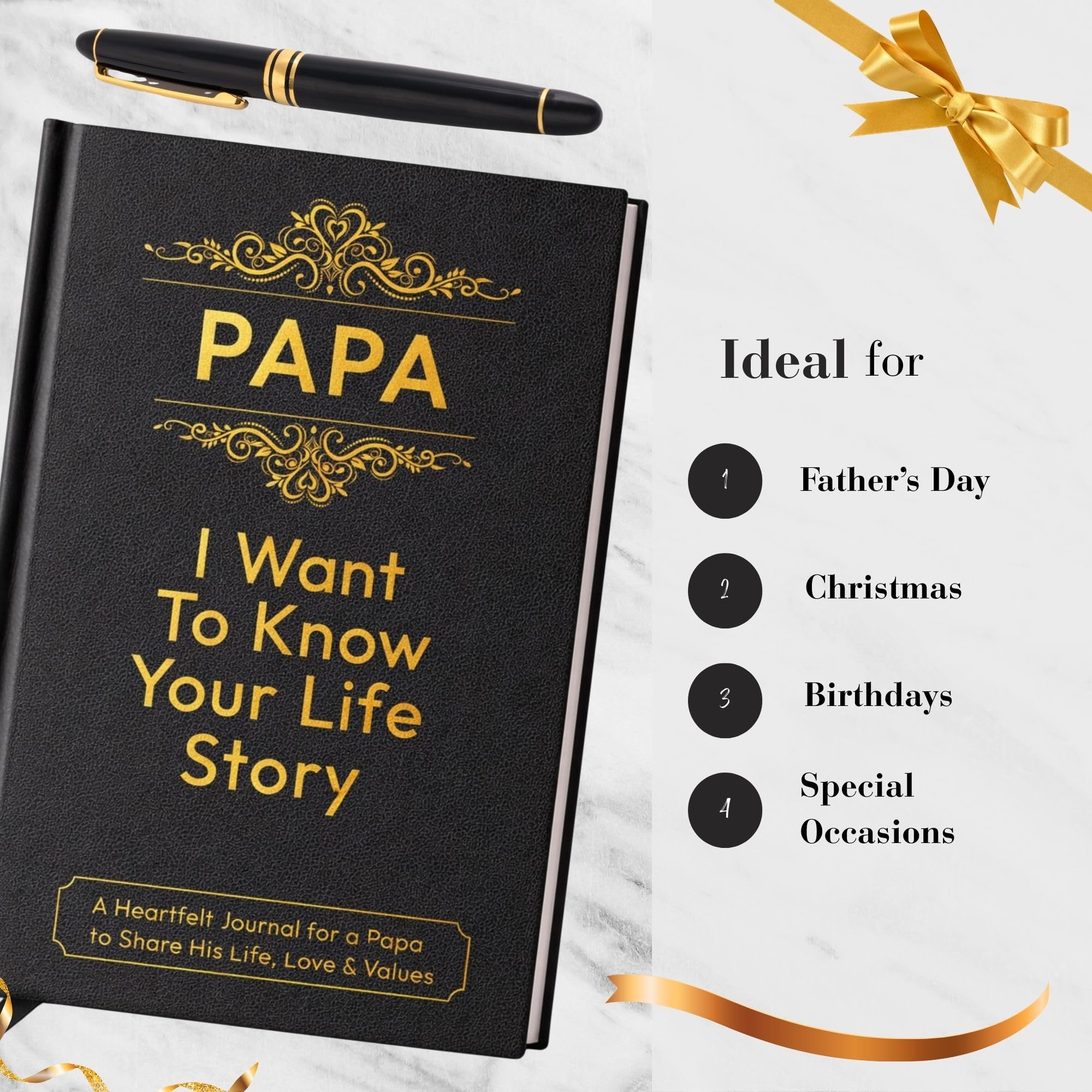 Diario de cuero con texto en inglés «Papa I Want to Know Your Life» (tapa dura) – Regalos para papá para Navidad o cumpleaños – Comparte su historia de vida – Regalo ideal para el Día del Padre de