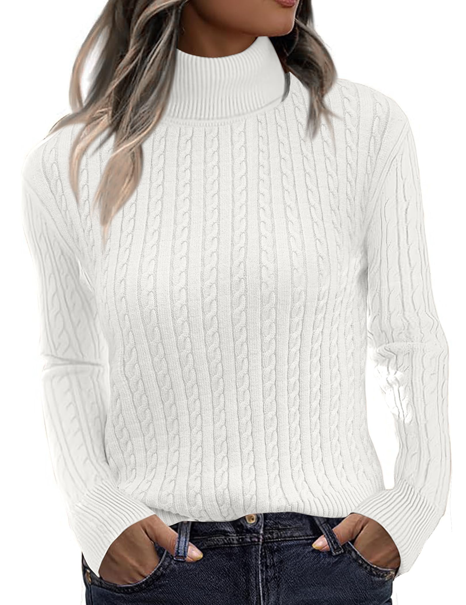 Zeagoo Cable Knit Turtleneck Pullover