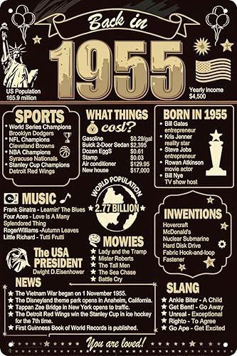 Miniatura 1 de Decoraciones de cumpleaños número 70, suministros de fiesta, letrero de metal retro de 1955, 8 x 12 pulgadas, impresión de regalos para hombres y