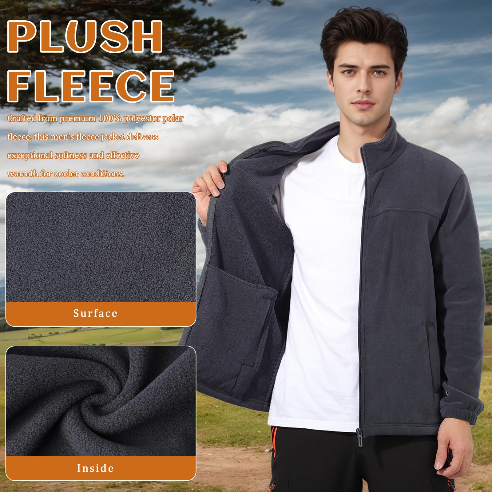 BWBIKE Veste Polaire Douce pour Hommes Avec Poches Zippées Veste d’hiver légère et Chaude à Fermeture éclair avec col Montant pour l’extérieur et Décontracté