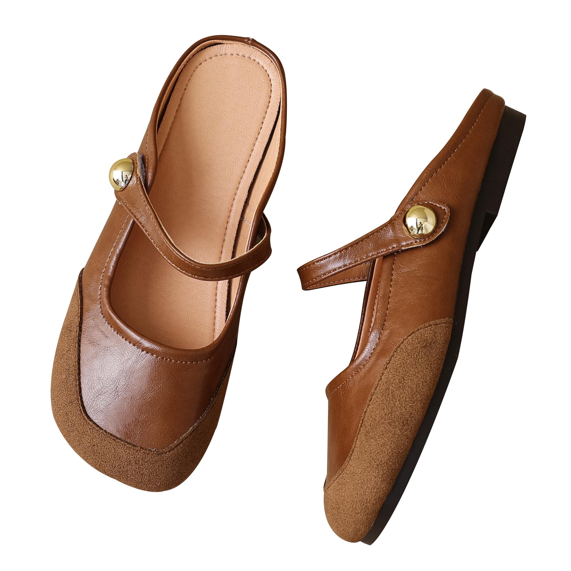 Dear Time Women's Closed Toe Flats Backless Mary Jane Slip on Shoes Comfortable Mules