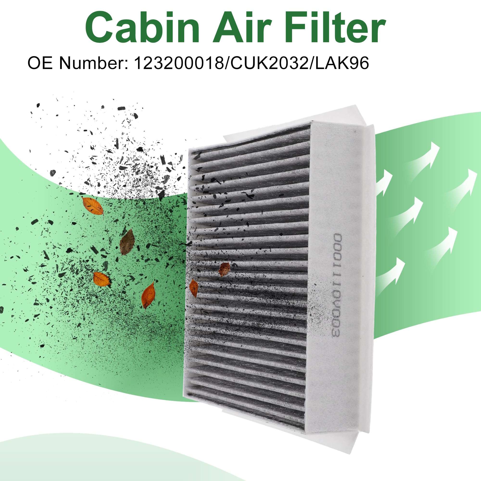 Filtro Abitacolo n. 0123200018/CUK2032 per Smart Convertible 450 Benzina/Diesel 2000-2001 per Smart City Coupé 450 Benzina/Diesel, Filtro Aria Cabina Tessuto con Carbone Attivo