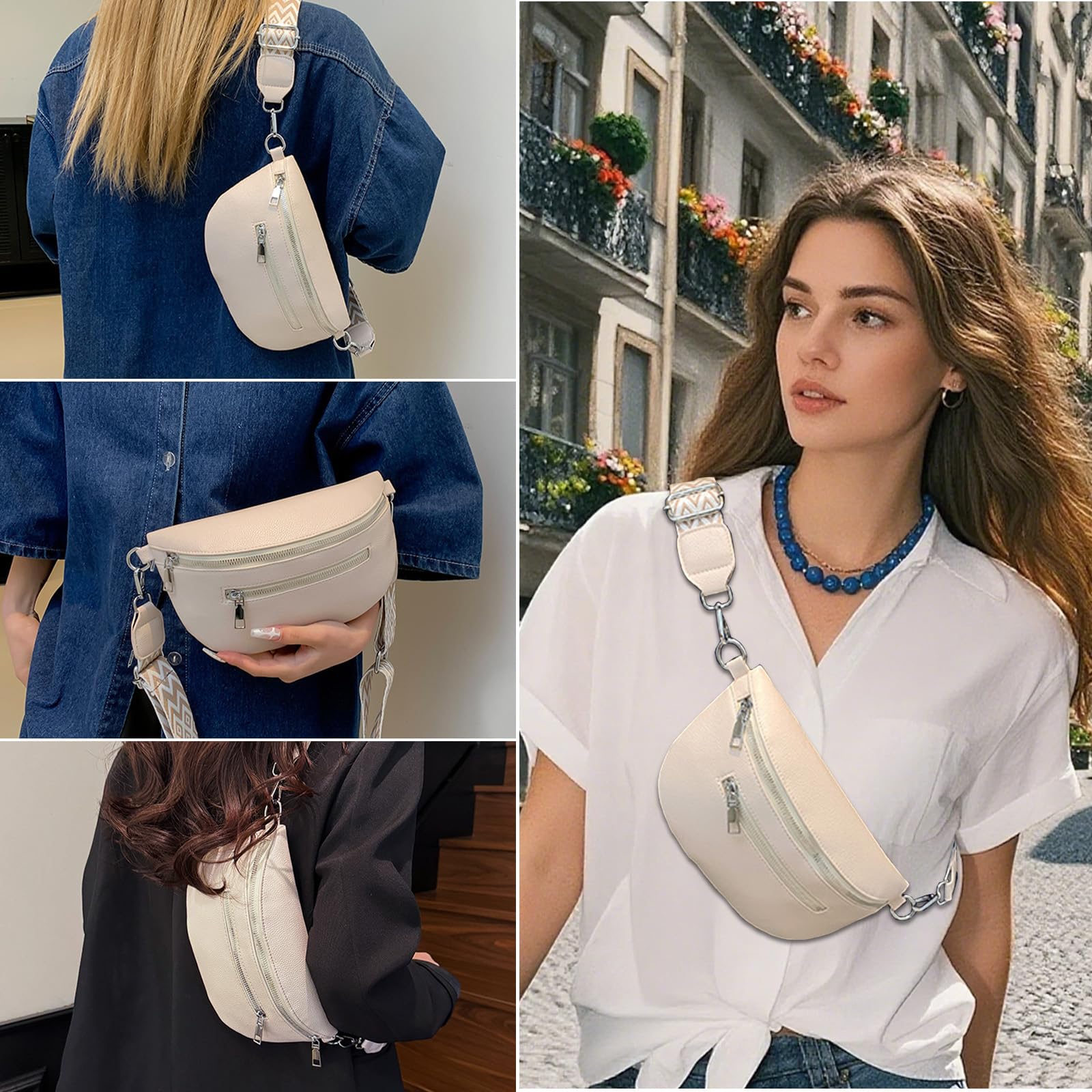 Sac Bandoulière Femme Large Bandoulière Sacs Banane Ville 24,5 * 14,5 cm Cuir Végan Pochette Femme Élégant Réglable Cadeau pour Voyages et Quotidien