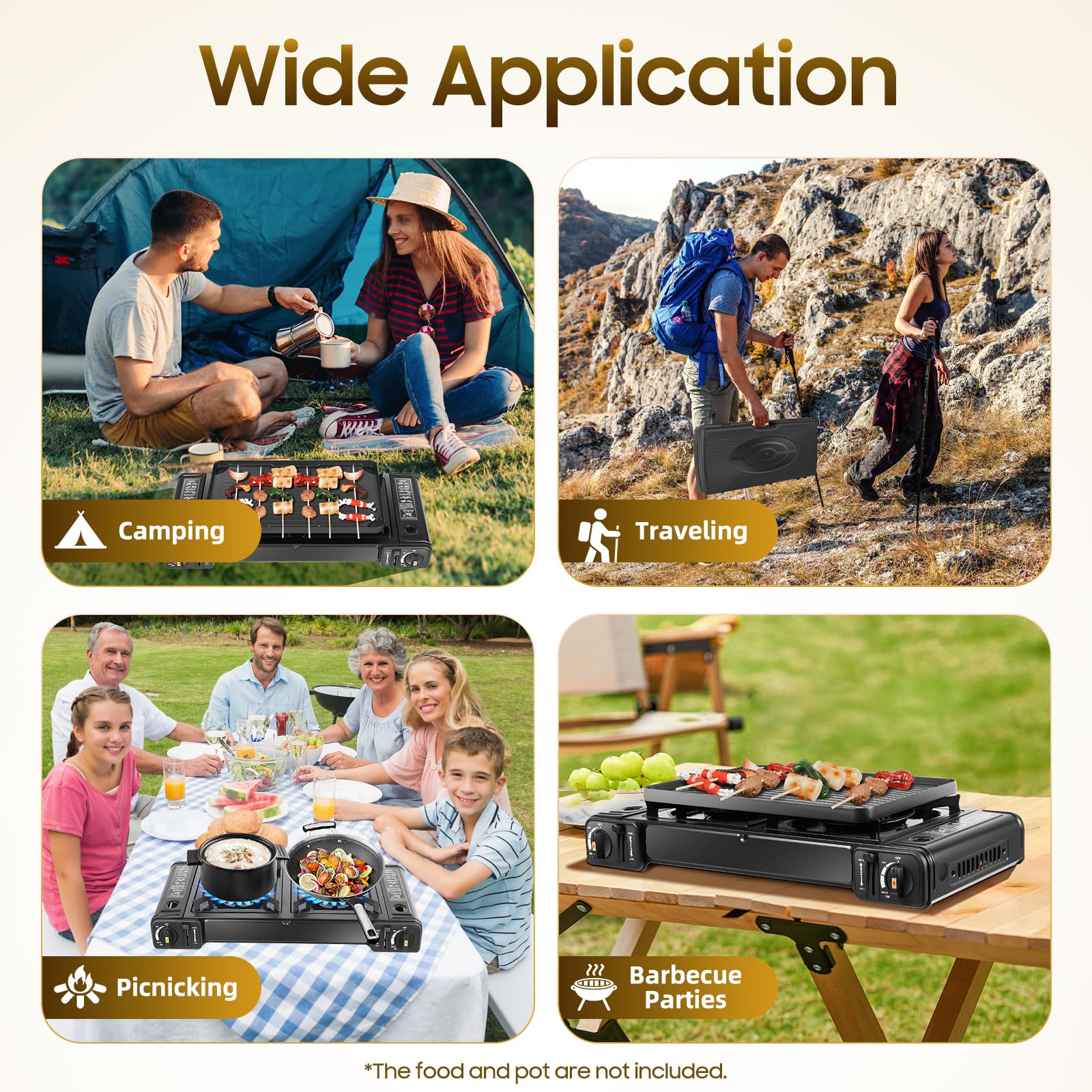 2-Flammig Campingkocher, Outdoor Camping Gas Kocher Grillplatte Tischgrill Koffer Gasgrill, 2-Flammig Gaskocher Für Innenräume Gaskocher (Mit Grillplatte)
