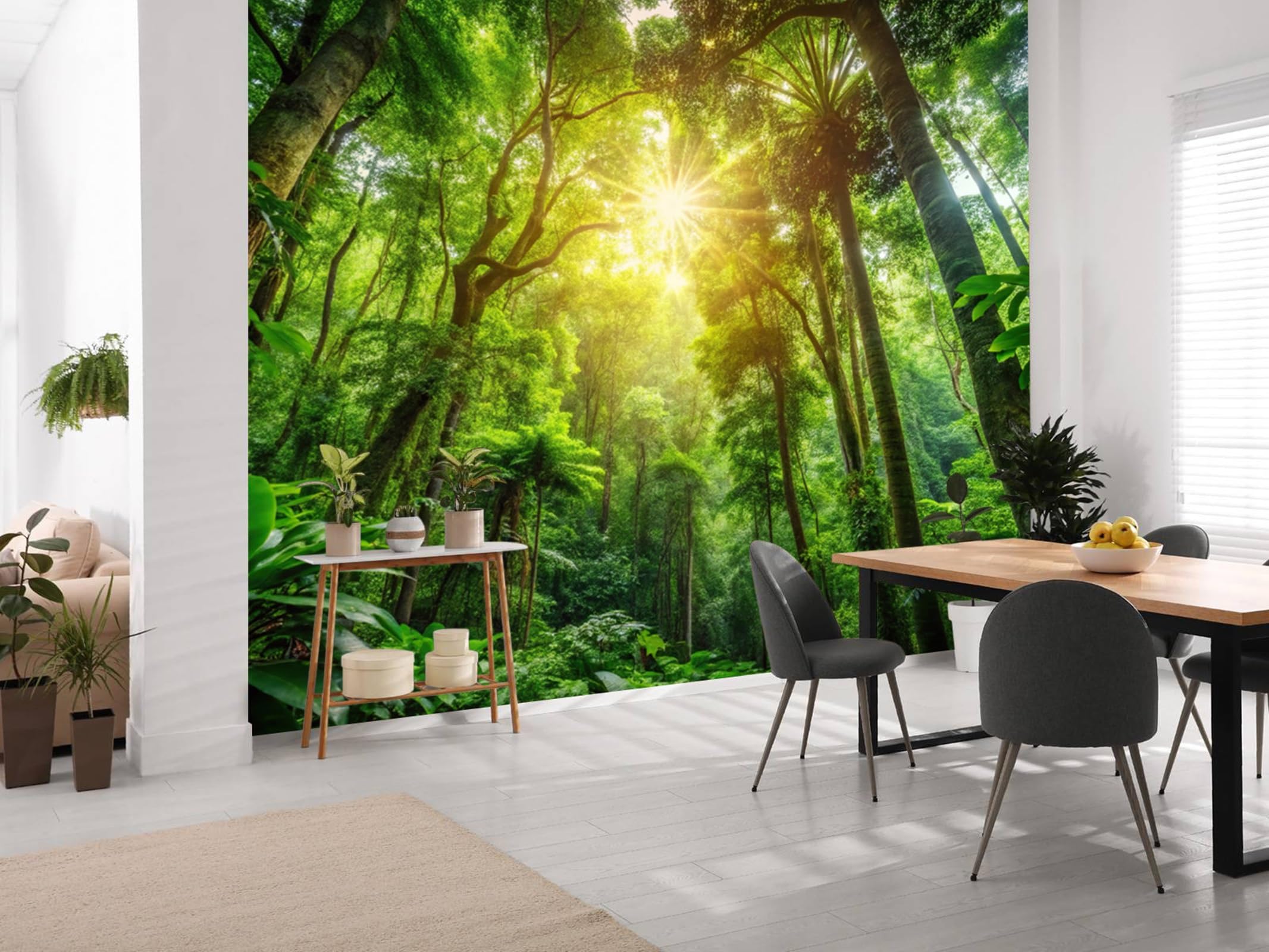 Musihy Landschaft Wandteppich, 350x256cm Sonnenlicht Wald NaturlandschaftWandbehang Dekoration für Wohnzimmer Schlafzimmer & Schlafsaal, Grün