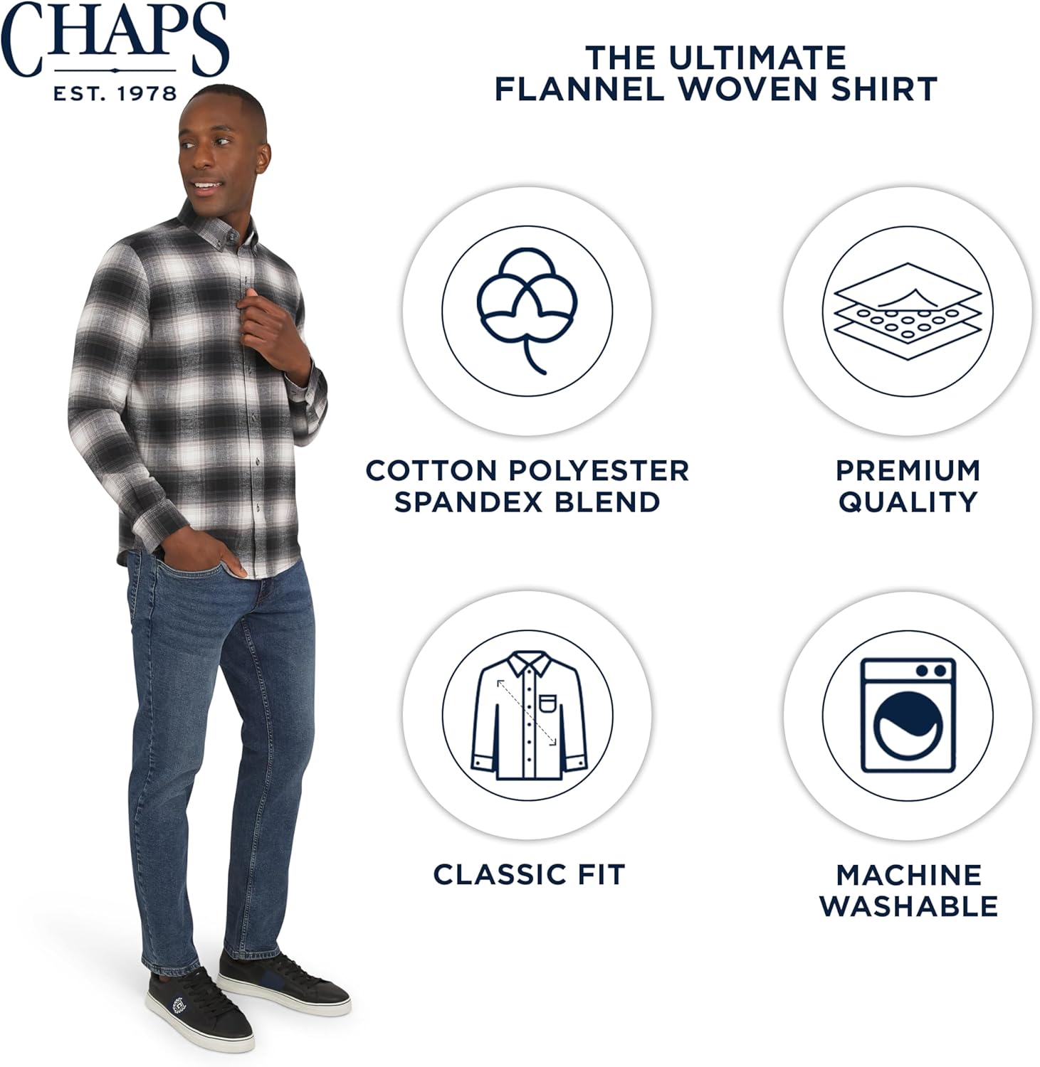 Chaps Men's Classic Fit Long Sleeve Button Down Stretch Flannel Casual Woven Shirt (S-2XL) - Image 4