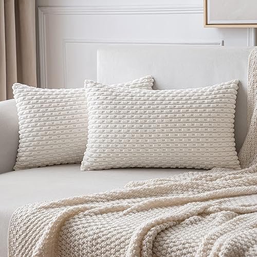 Miniatura 7 de MIULEE Juego de 2 fundas de almohada decorativas de pana suave, estilo bohemio, a rayas, decoración del hogar para sofá, cama, sofá y sala de estar,