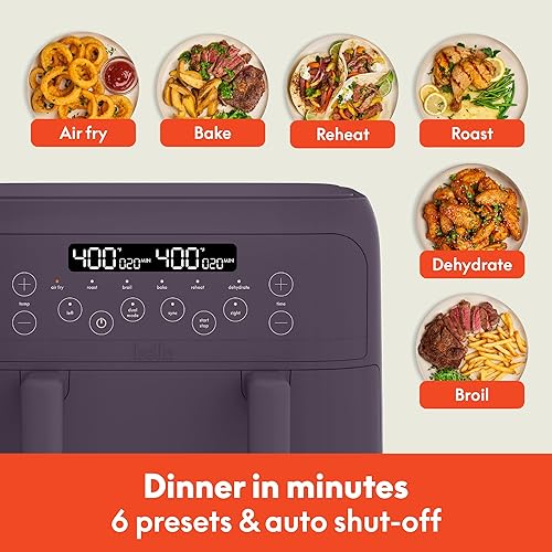 Miniatura 6 de BELLA Freidora de aire TriZone de 4 cuartos de galón, recubrimiento antiadherente EverGood de cerámica, diseño de cesta doble con divisor removible,