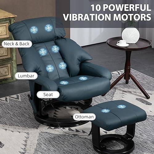 Miniatura 4 de HOMCOM Silla reclinable de masaje con otomana, reclinable giratorio de 360 y reposapiés, vibración de 10 puntos, silla reclinable de piel sintética