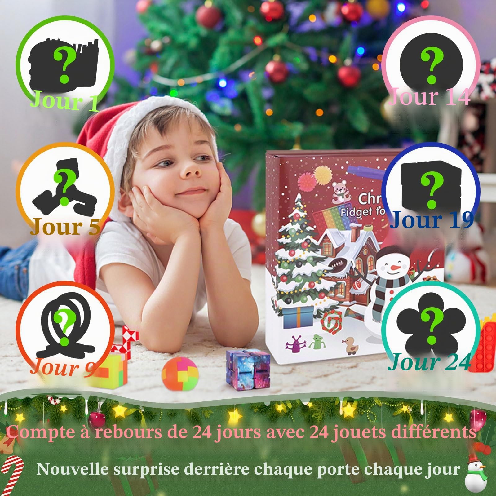 Calendrier de L'Avent Fidget Toys Calendrier du Compte À Rebours de Noël avec 24 Surprises de Jouets Sensoriels Adaptés Aux Enfants, Garçons, Filles, Ado