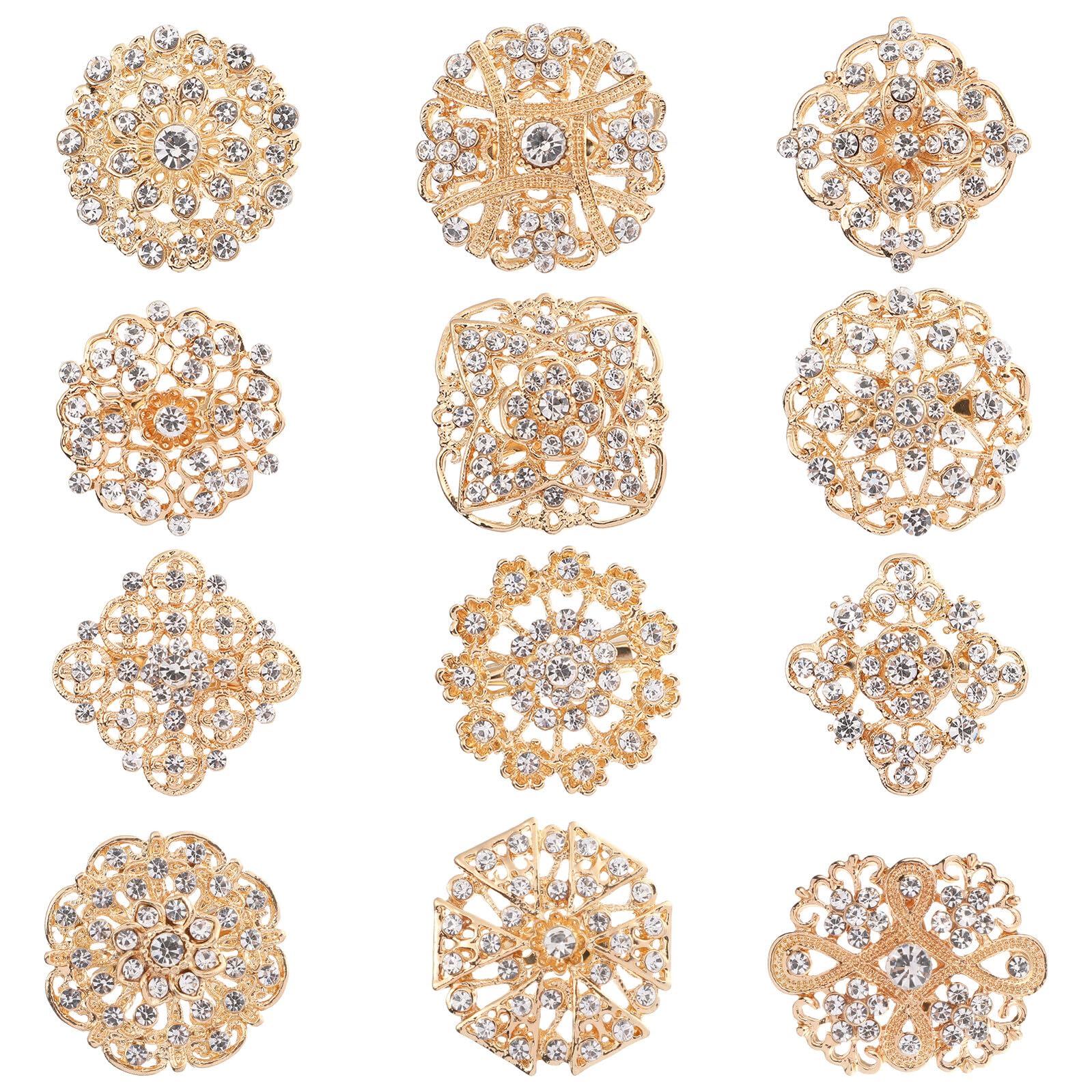 Broches de mariage en cristal doré pour accessoire de robe - 8