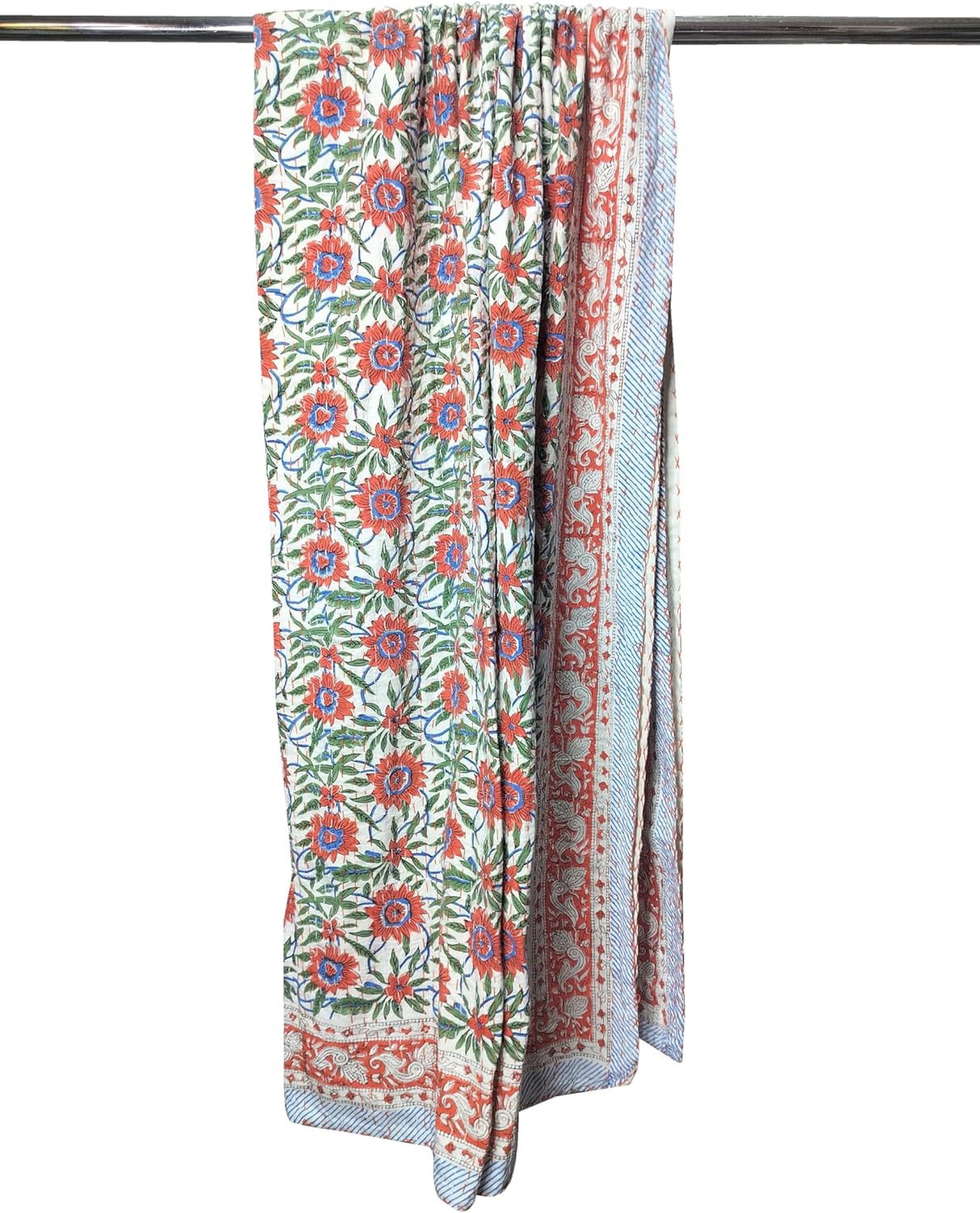 kanthaNtapestryart Indian Hand Block Print Kantha Quilt Cotton Kantha Throw Blanket Indian Bedspread Kantha Bed Cover Queen Size Quilt Throw Sofa Coverlet (King/Queen Size 90x108 Inch) - Image 5