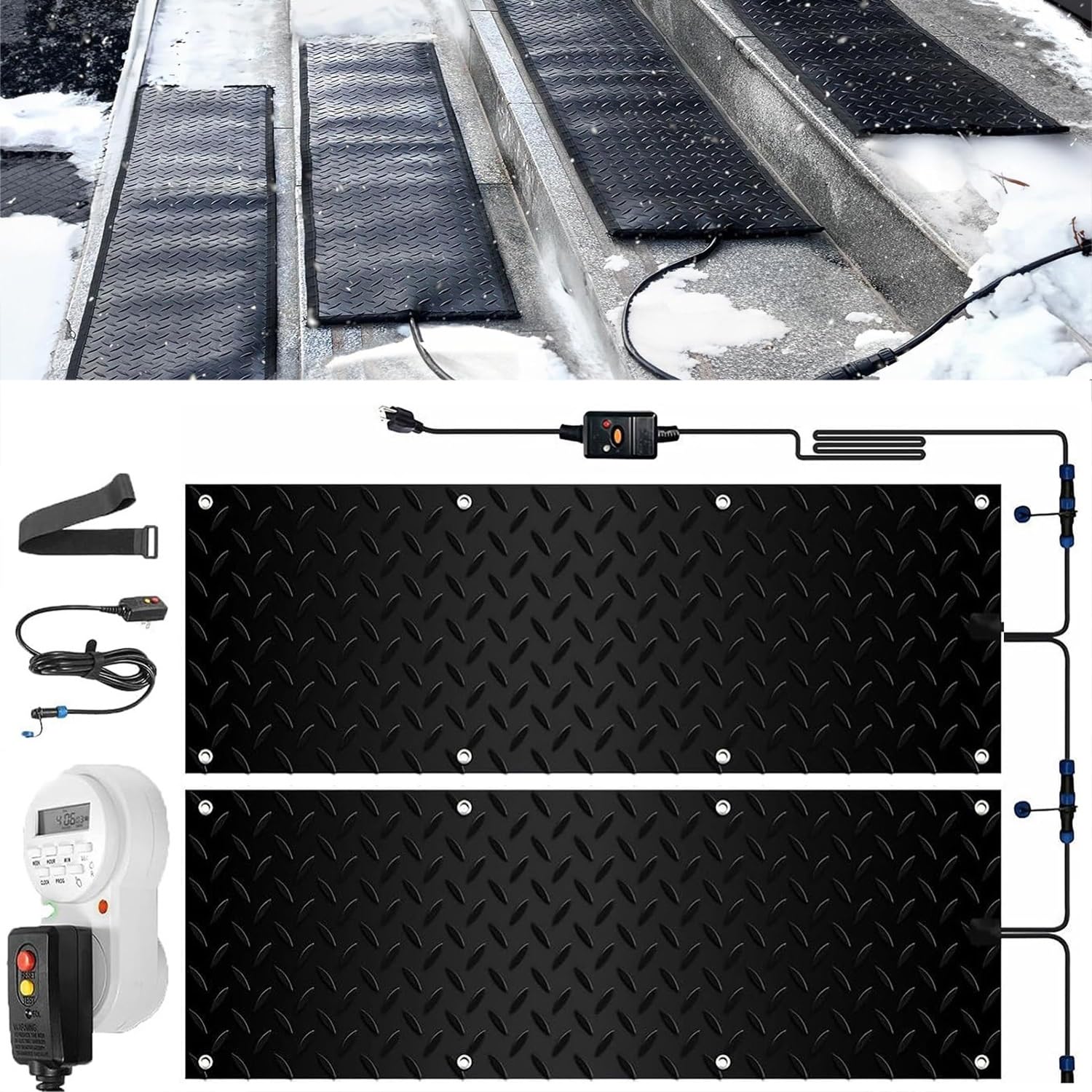 1/2/3/4/5 tappetini da neve con timer, tappetino in gomma antiscivolo con cavo di alimentazione, tappetino riscaldante per neve e ghiaccio