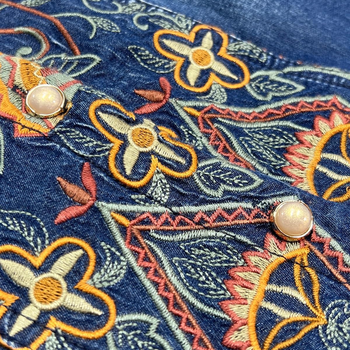 JSEIAJB Autumn Heavy Industry Embroidered Cardigan Dress Vintage Flip Collar Slim Denim Cardigan A-line Dress(XXX-Large)