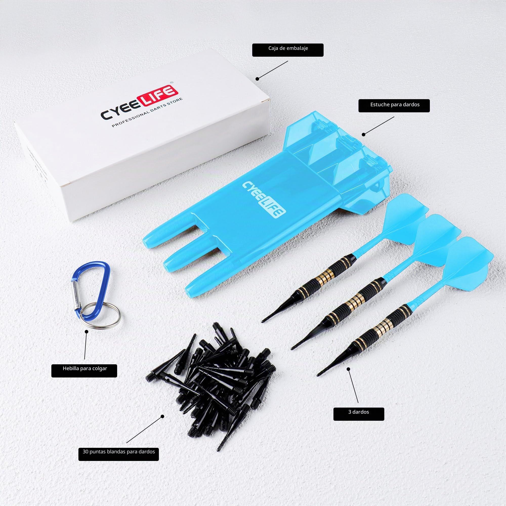 CyeeLife 3 Dardos para Diana Electrónica, Dardos Punta de Plastico con 30 Puntas de Dardos y Caja de Regalo,Set de Dardos (18 Gramos)