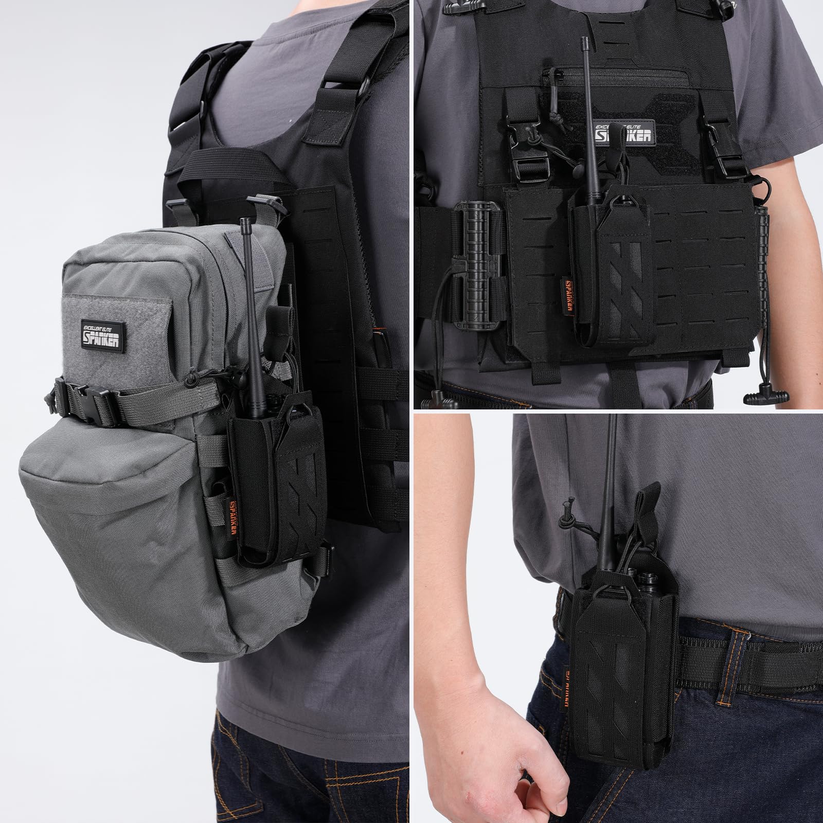 EXCELLENT ELITE SPANKER Tactical Molle Radio Pouch Nylon Adjustable Walkie Talkie with Elastic Cord Radio Holster for Police Security Rescue — view 7
