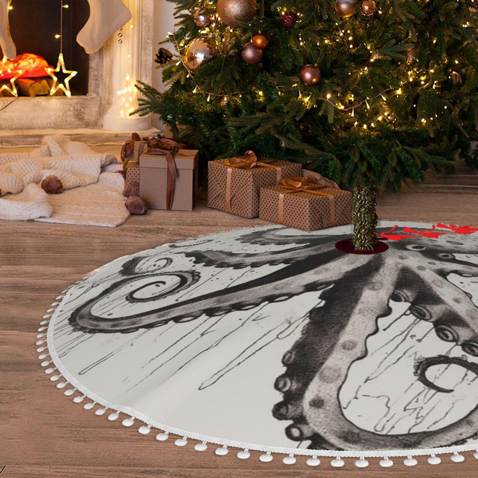 Gonna Per Albero Di Natale SevenFish – Bianca, Diametro 76 Cm, A Doppio Strato Con Pompon, Stile Rustico - 3
