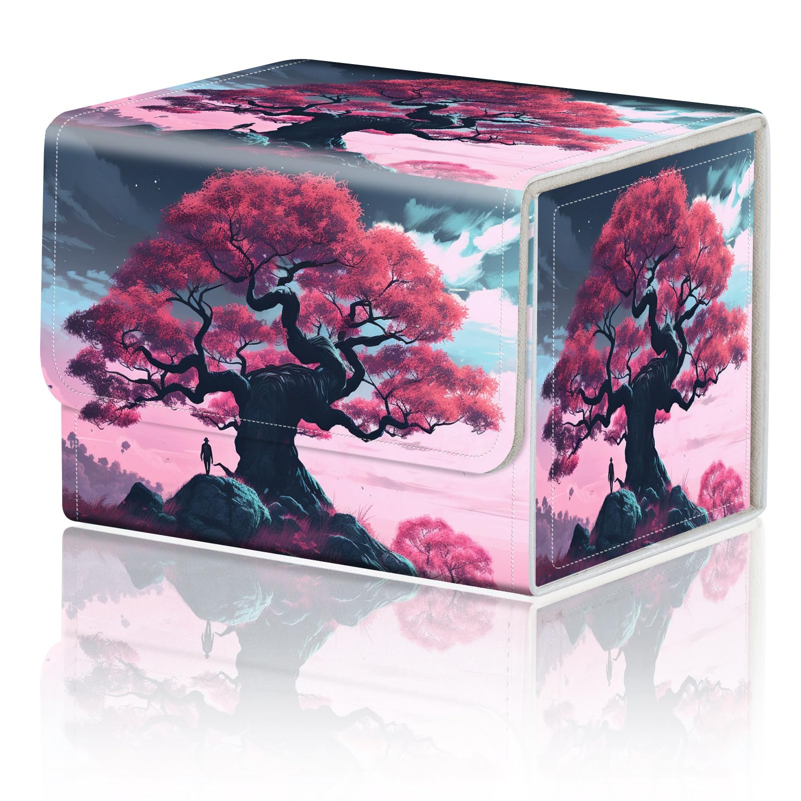 DEGDFSGRCard Game Storage Box for TCG MTG Commander Deck Box Organizer Trading Card CaseMagnetic Closure Creative Pattern Up to 200 Cards, A Large Tree In Pink โ image 1