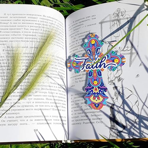 Miniatura 8 de pigpigboss 6 marcapáginas de acrílico con cruz de Pascua con colgante, marcapáginas de puntos de diamante, arte de puntos de diamante, pintura de