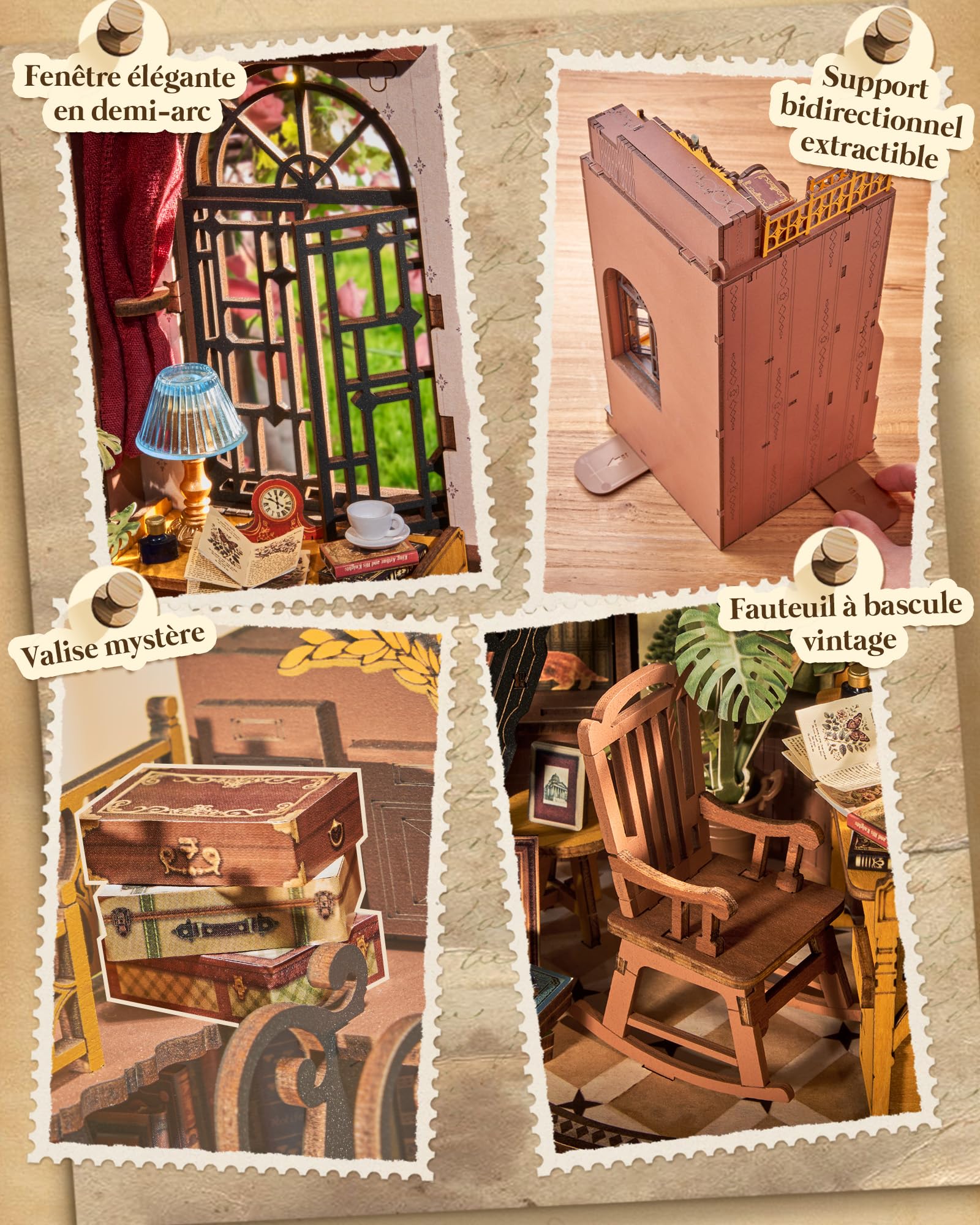 Rolife Book Nook Étude d'angle Silencieuse DIY Maison Miniature House Construction Adulte Booknook Bibliothèque Décoration Diorama Cadeau d'anniversaire de Noël pour Les Adolescents et Les Amoureux