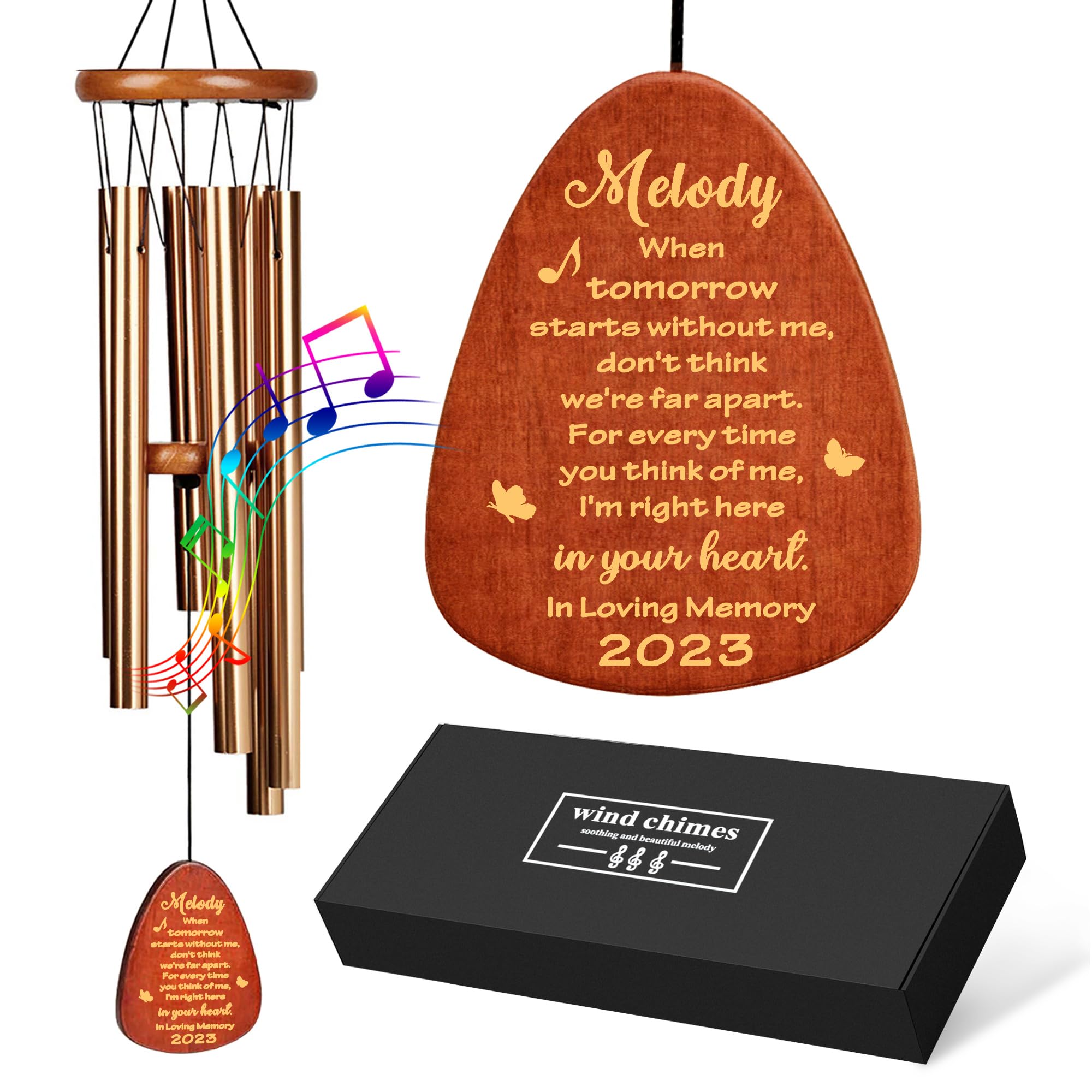 Personalised Wind Chimes for Garden Custom Memorial Gift 25.5 Inch Bereavement Wind Chimes Gifts Sympathy Gift Garden Patio for Loss of Mom Dad Nanny Grandpa Brother Loved One (Champagne Gold 2)