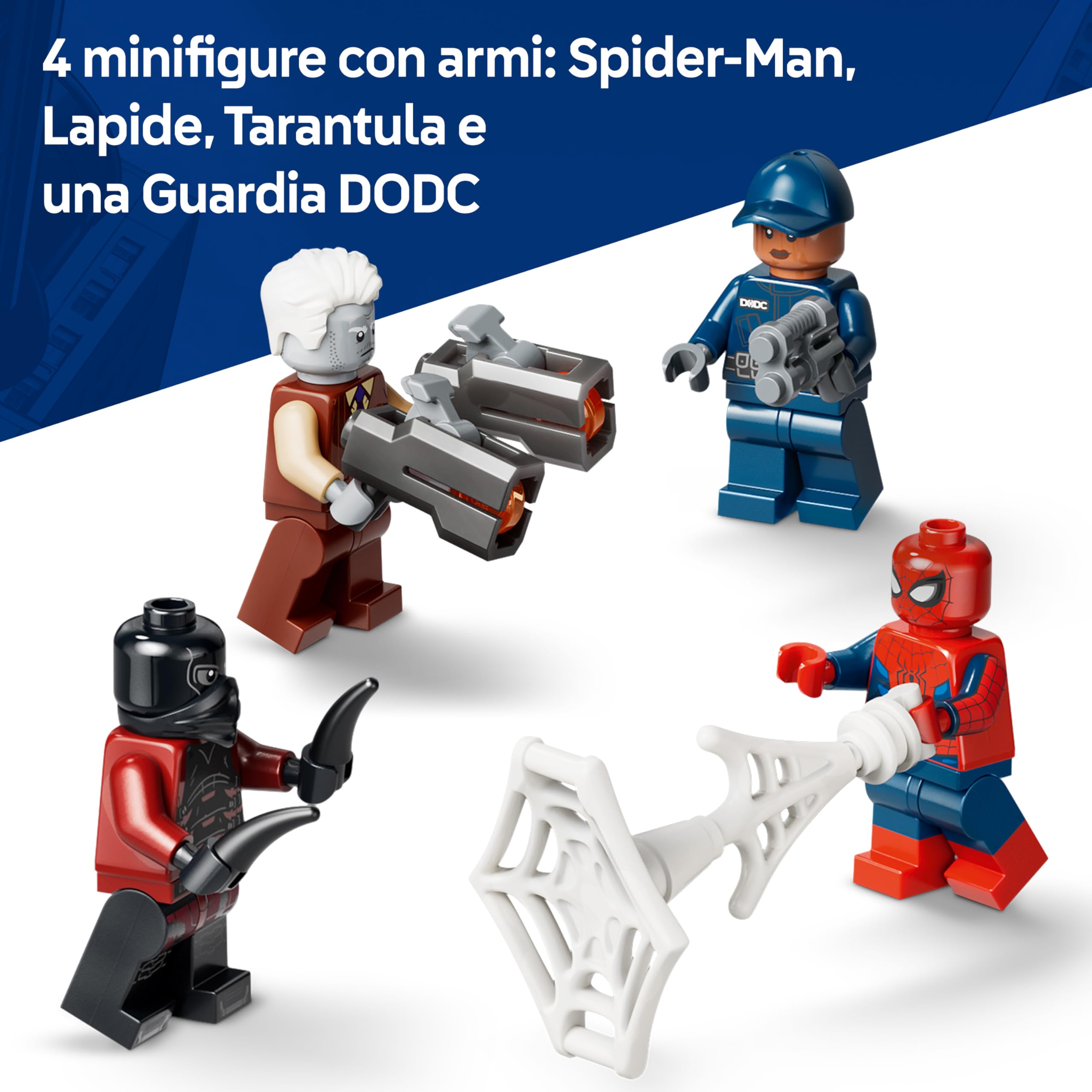 LEGO | Marvel Spider-Man: Inseguimento del Trasportatore di Detenuti - Giocattolo da Supereroi con Macchina Blindata e 4 Minifigure tra cui Lapide e Tarantula - Regalo per Bambini da 8 Anni - 76349