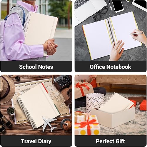 Miniatura 7 de EUSOAR Cuaderno de papel cuadriculado, tamaño A4 de 9.25 x 11.7 pulgadas, cuaderno grande de 3 materias en espiral con bolsillo, cuaderno de papel a