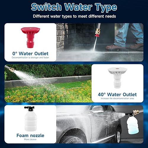 Miniatura 4 de Lavadora a presión inalámbrica portátil, 60 bar/870 PSI 21 V, batería recargable, lavadoras a presión eléctricas, pistola de lavado de coche de alta