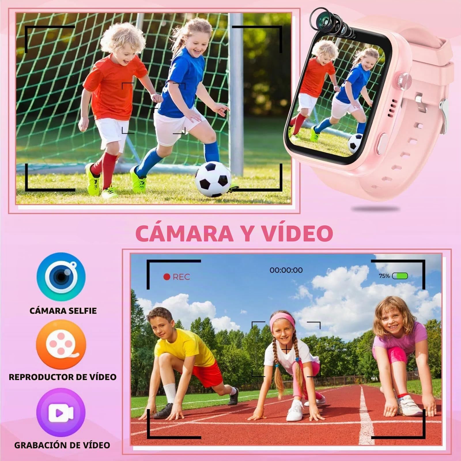 OKYUK Reloj Inteligente para niños 4G con rastreador GPS, Llamadas bidireccionales, Reloj Inteligente SOS con múltiples Estilos de Escritorio para Elegir, para niños de 6 a 12 años (Rosa)