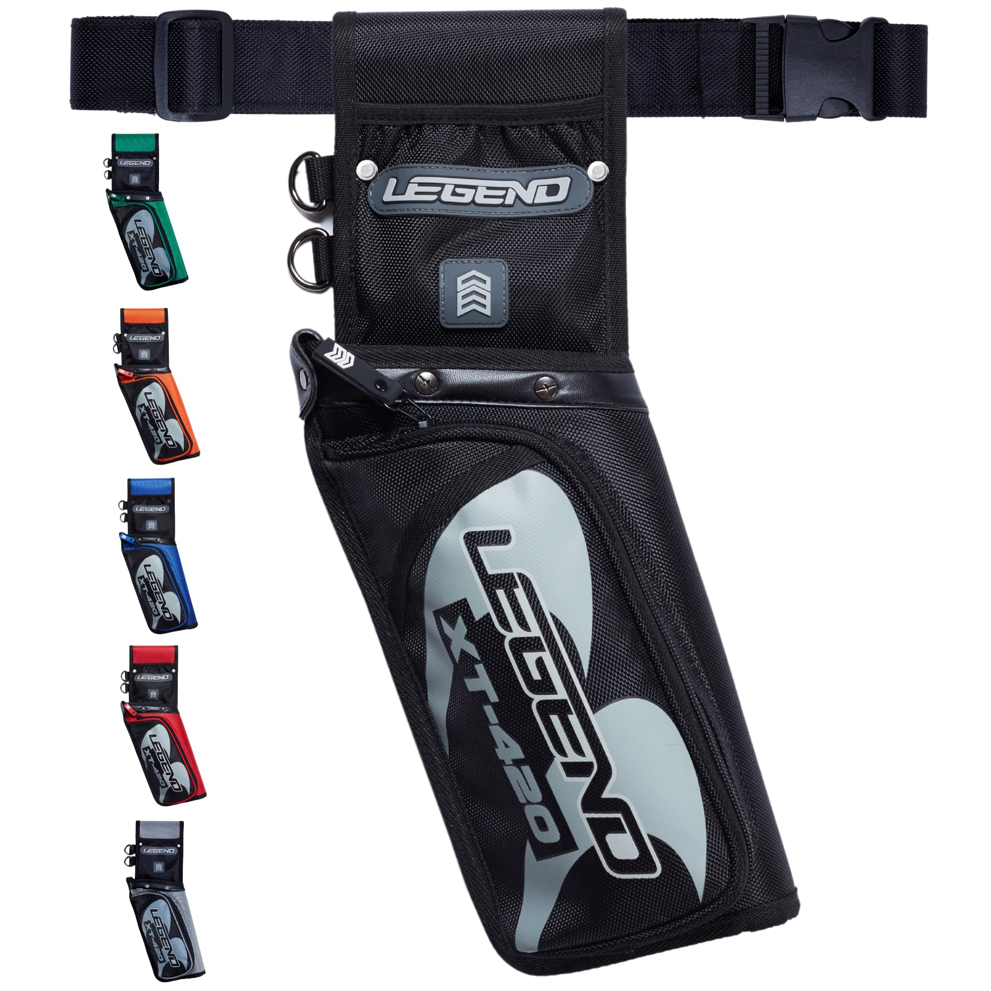 Legend XT420 Field Quiver - Left or Right-Handed Quiver Arrow Holder, Archery Quiver with 3 Arrow Tube, Durable Nylon Hip Quivers with Multiple Pockets for Archery Accessories, Score Card & Tools