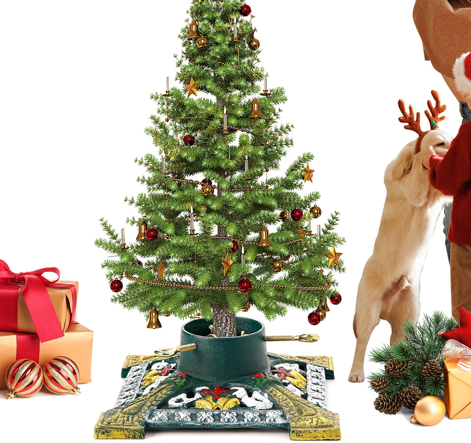 Sungmor 11.6 Inch Cast Iron Christmas Tree Stand, Up to 6 ft, Max 3in Trunk