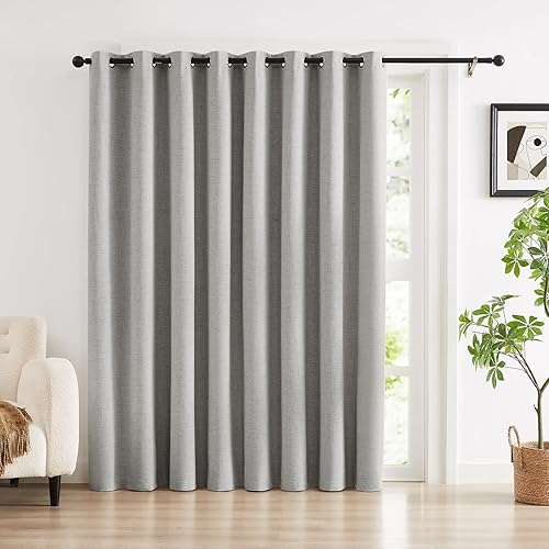 Miniatura 22 de Cortinas 100% opacas para dormitorio, cortina opaca de lino estilo granja de 84 pulgadas de largo, juego de 2 paneles, cortinas de ventana con