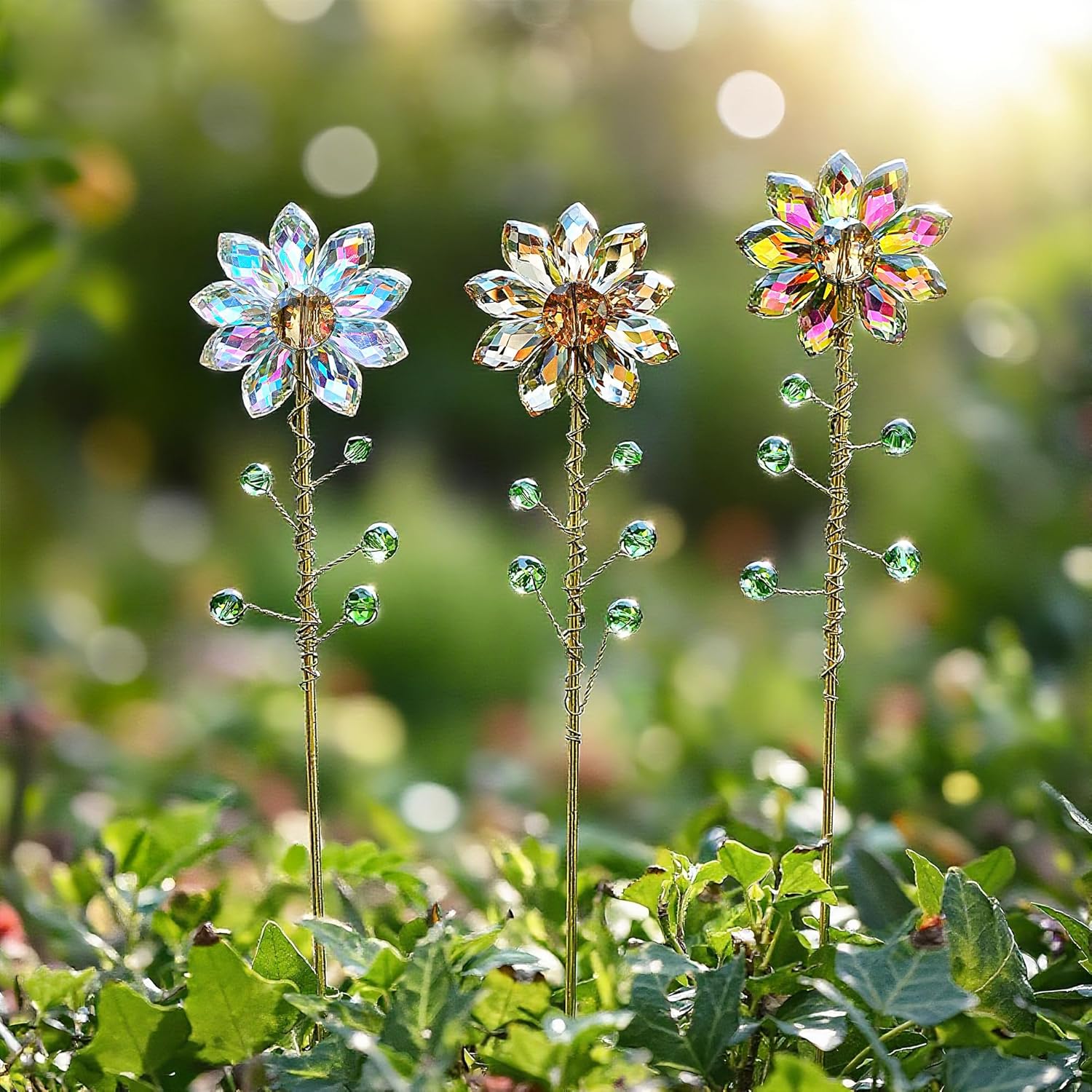 H&D HYALINE & DORA 3 Pack Sun Catcher Crystal Honeycomb Bee Ornaments and H&D HYALINE & DORA 3 Pcs Crystal Sunflower Suncatchers with 13'' Gold Trellis