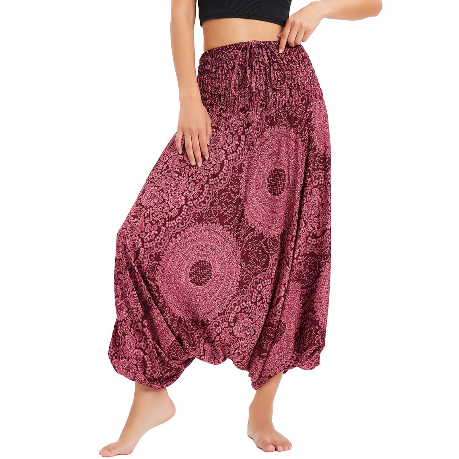 Pantalon de pêcheur Sarouel pour Femmes, Combinaison à Motifs, épaules dénudées, Barboteuse Baggy, Taille Haute, Pantalon Confortable, Plage d'été