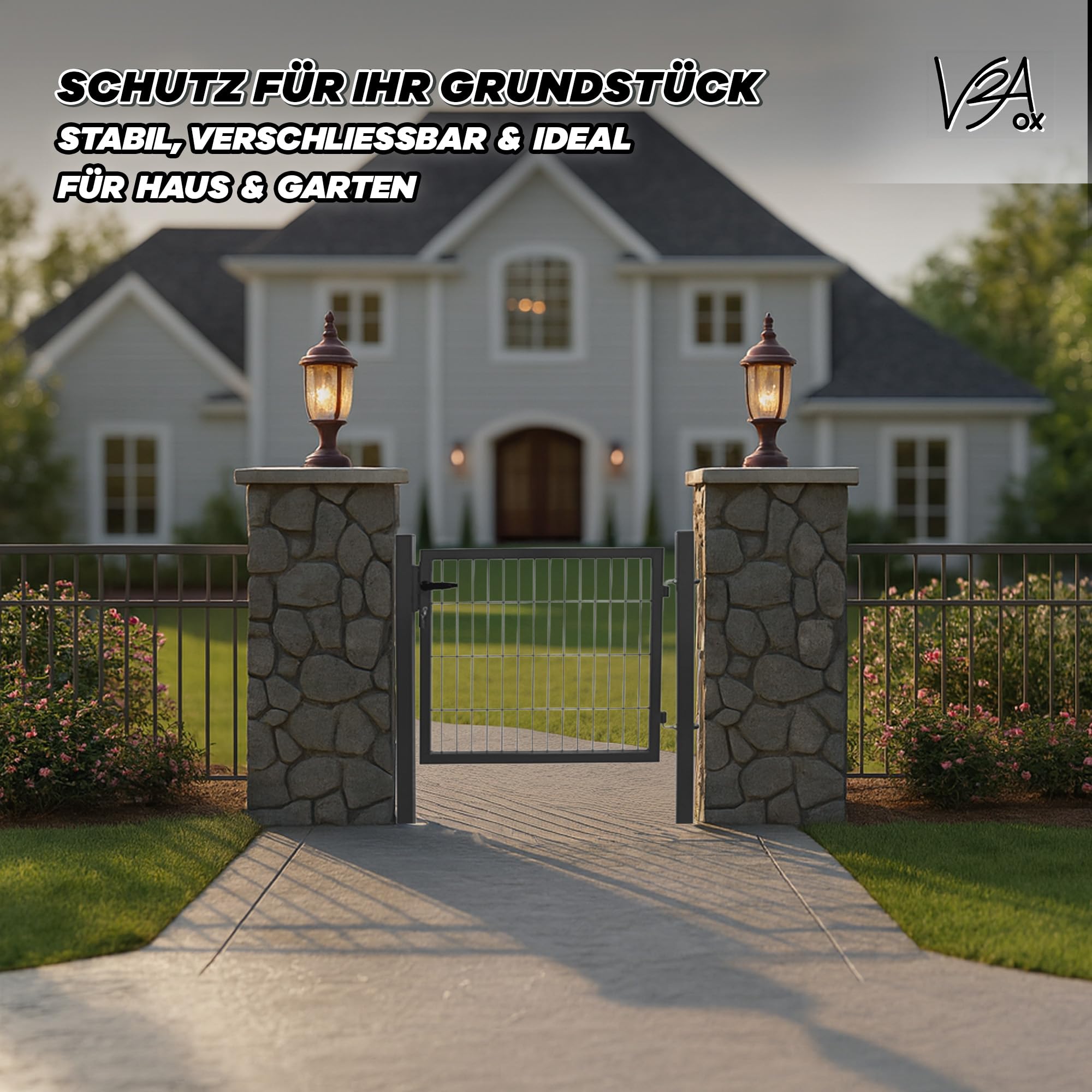 Gartentor Tor für Gartenzaun Garten Zaun 80 cm hoch Gartentür aus Metall für Stabmattenzaun Abschließbar inkl. Pfosten Anthrazit