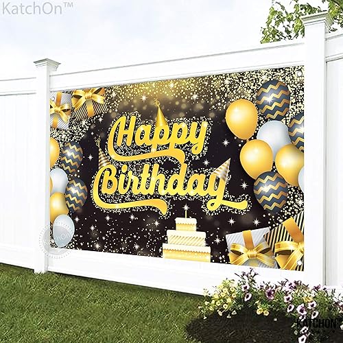 Miniatura 9 de KatchOn, Cartel extragrande de feliz cumpleaños negro y dorado, 72 x 44 pulgadas, pancarta de fondo para decoraciones de feliz cumpleaños,