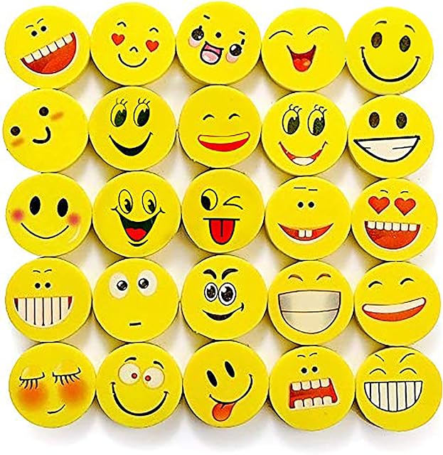 THE TWIDDLERS - 100 Novelty Funny Face Rubber Erasers for Kids & School - Party Bag Fillers