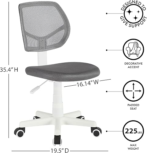 Miniatura 3 de Urban Lifestyle Silla de escritorio giratoria para oficina con respaldo de malla y ruedas giratorias, gris con patas blancas
