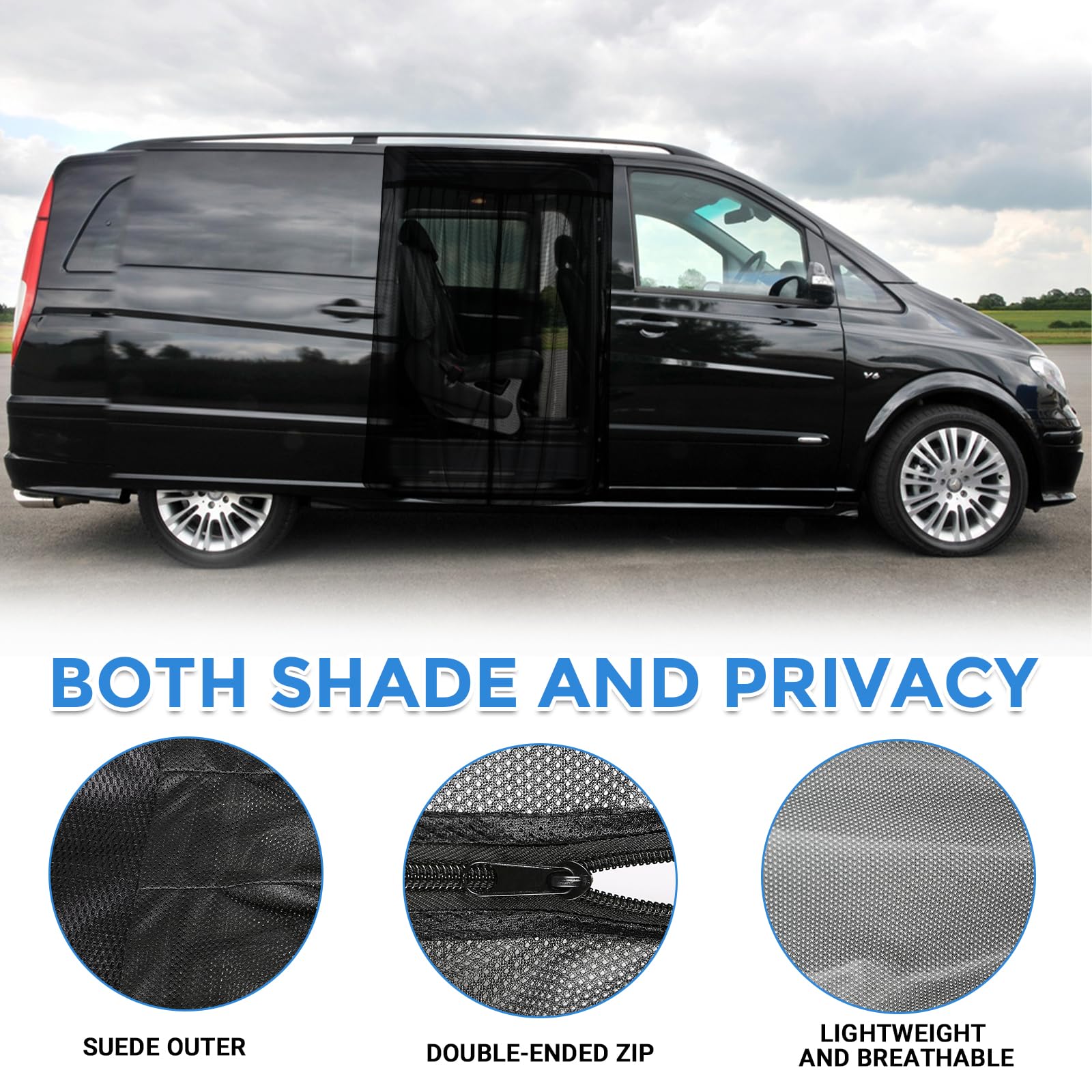 ZWPARTS Magnetischer Van Insektenschutz Maßgeschneidert für Mercedes-Benz Viano/Vito/V-Class/Marco Polo, Auto Insektennetz Moskitonetze für Schiebetür, Reißverschluss in der Mitte Tür Insektengitter